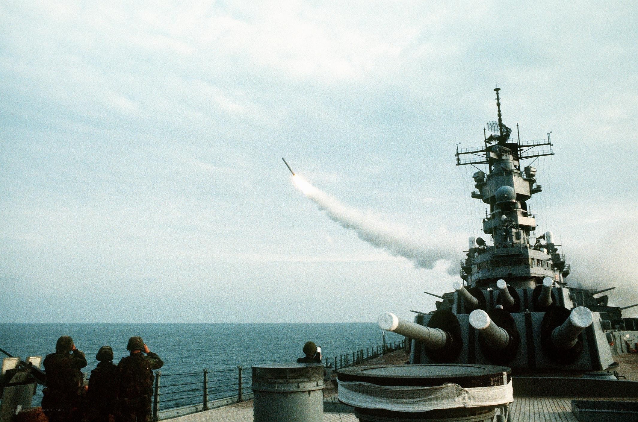 Missile launch from battleship