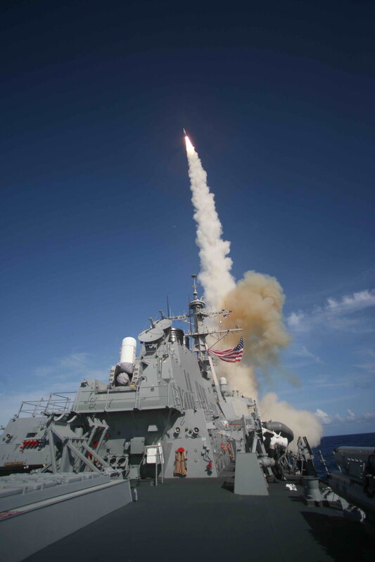 Missile launch from naval vessel