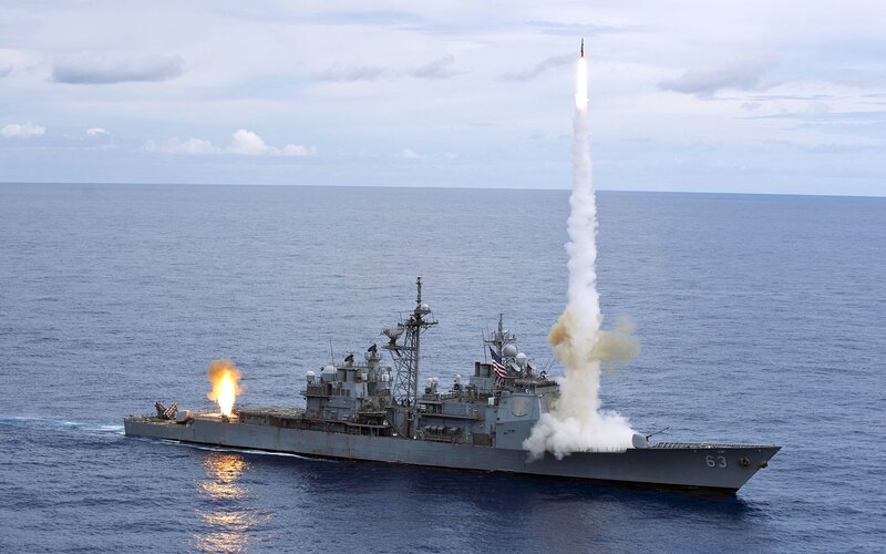 Missile Launch from Ship — Blue, Dramatic, Afternoon, Photograph, Ocean