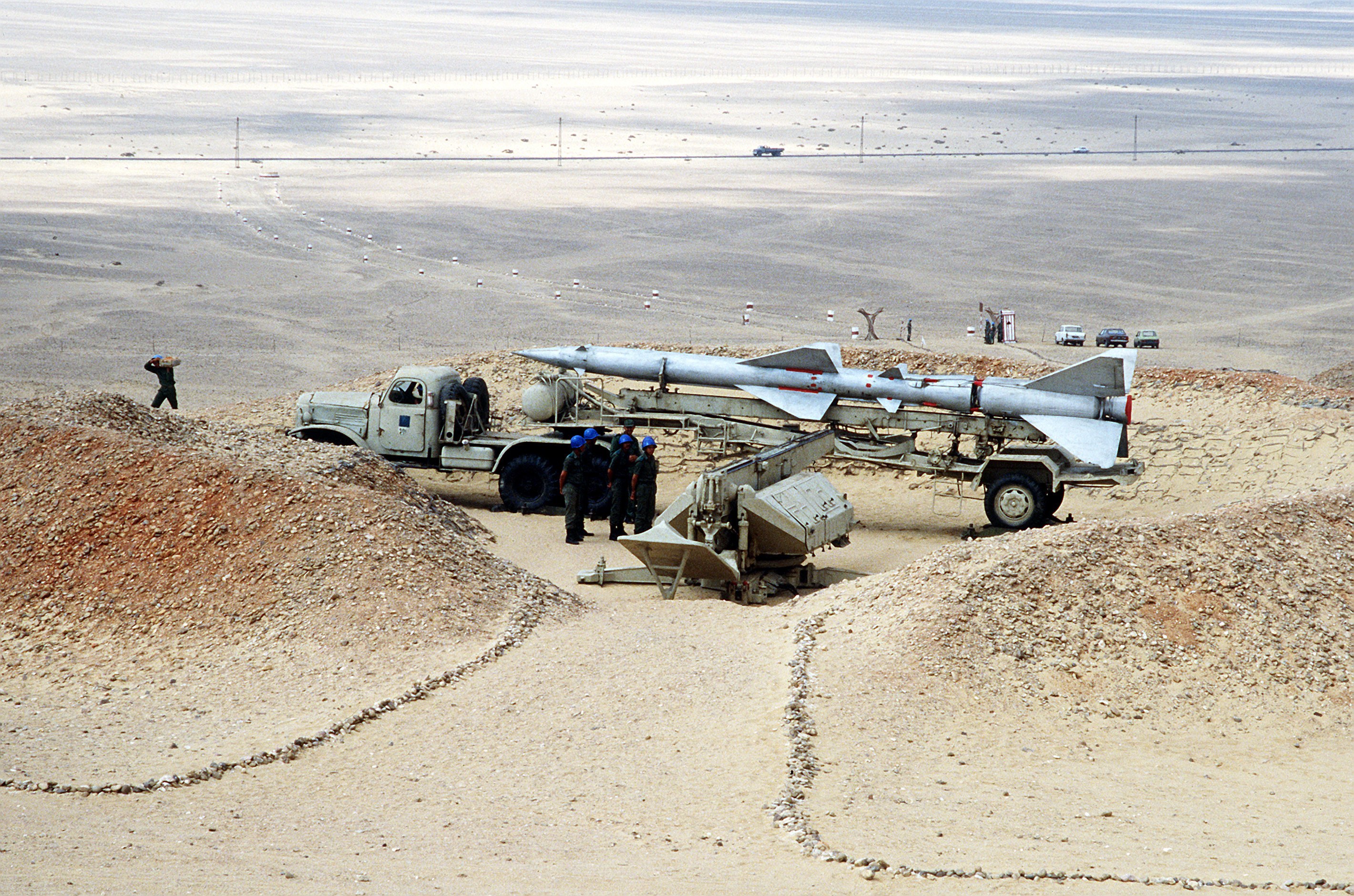 Missile launch preparation in desert