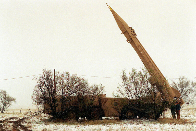 Missile launcher in snowy field