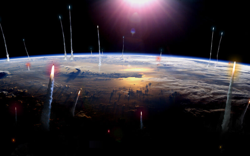 Missiles Launching from Earth — Blue