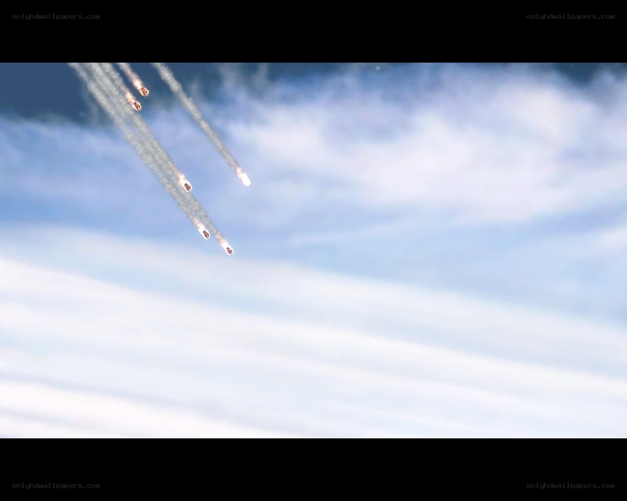 Missiles launching in sky