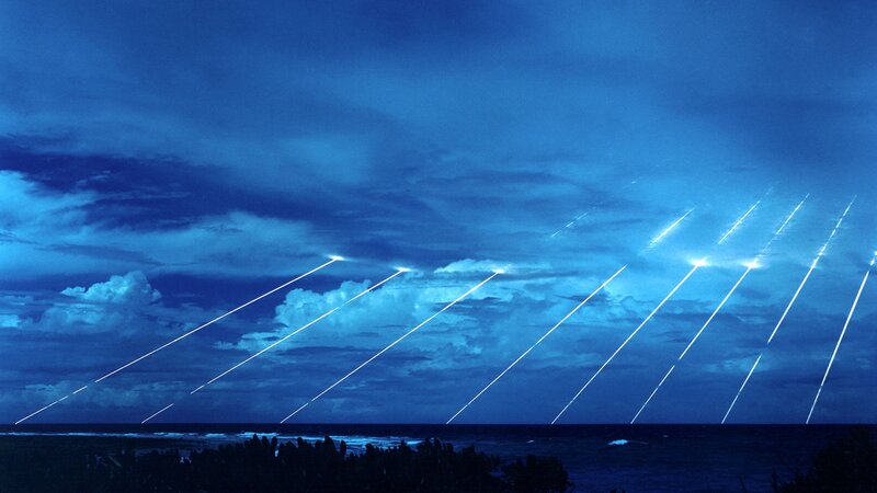 Missiles Launching over Ocean — Blue