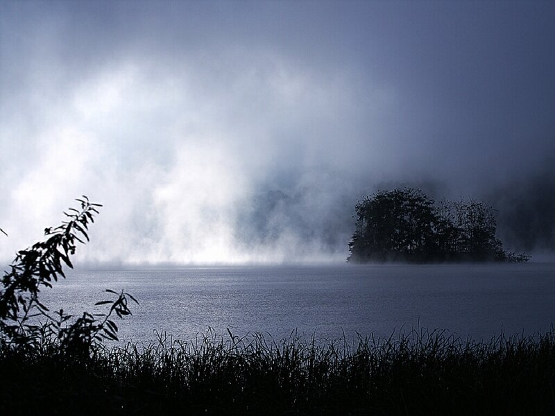 Mist over a tranquil lake