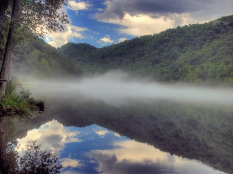 Mist over Lake at Dawn — Blue