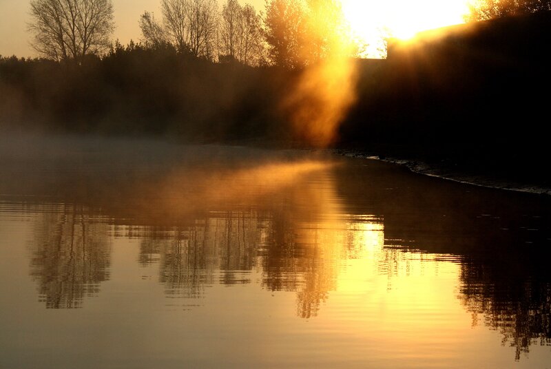 Mist over River at Sunrise — Gold