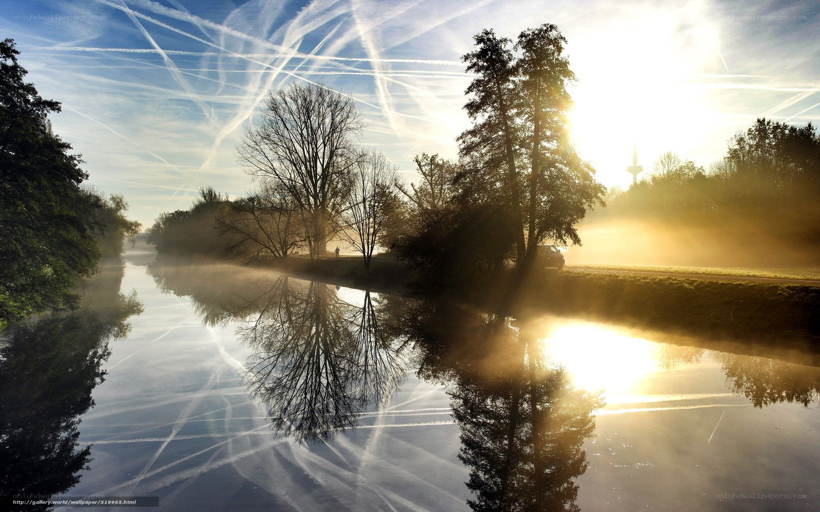 Mist over river at sunrise
