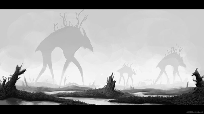 Mist-shrouded forest creatures