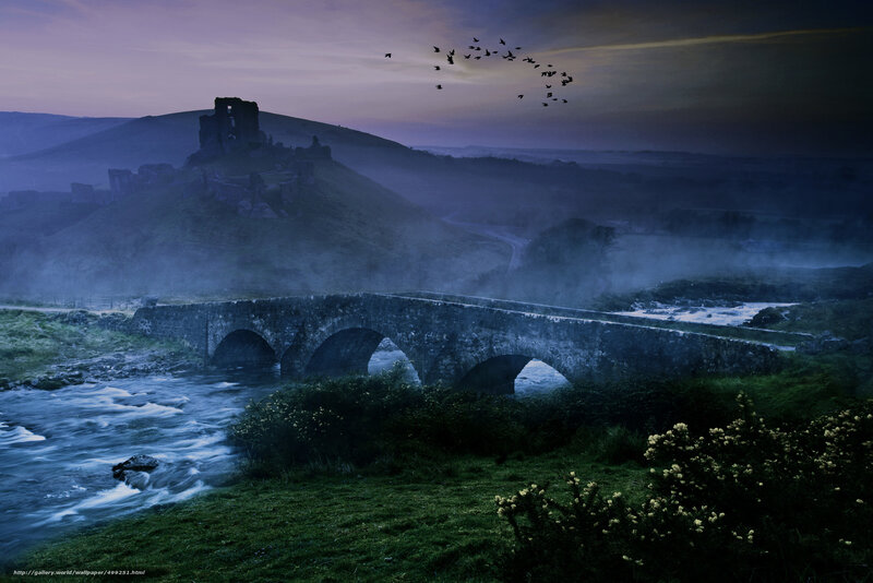 Misty Bridge and Castle Ruins