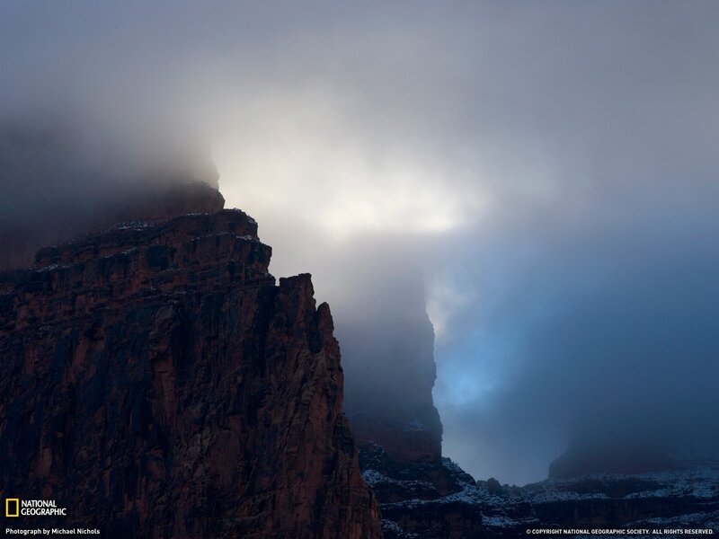 Misty canyon cliffs