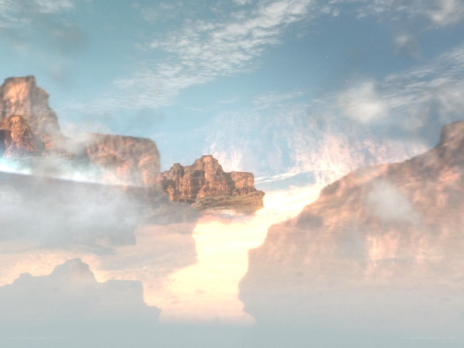 Misty canyon landscape