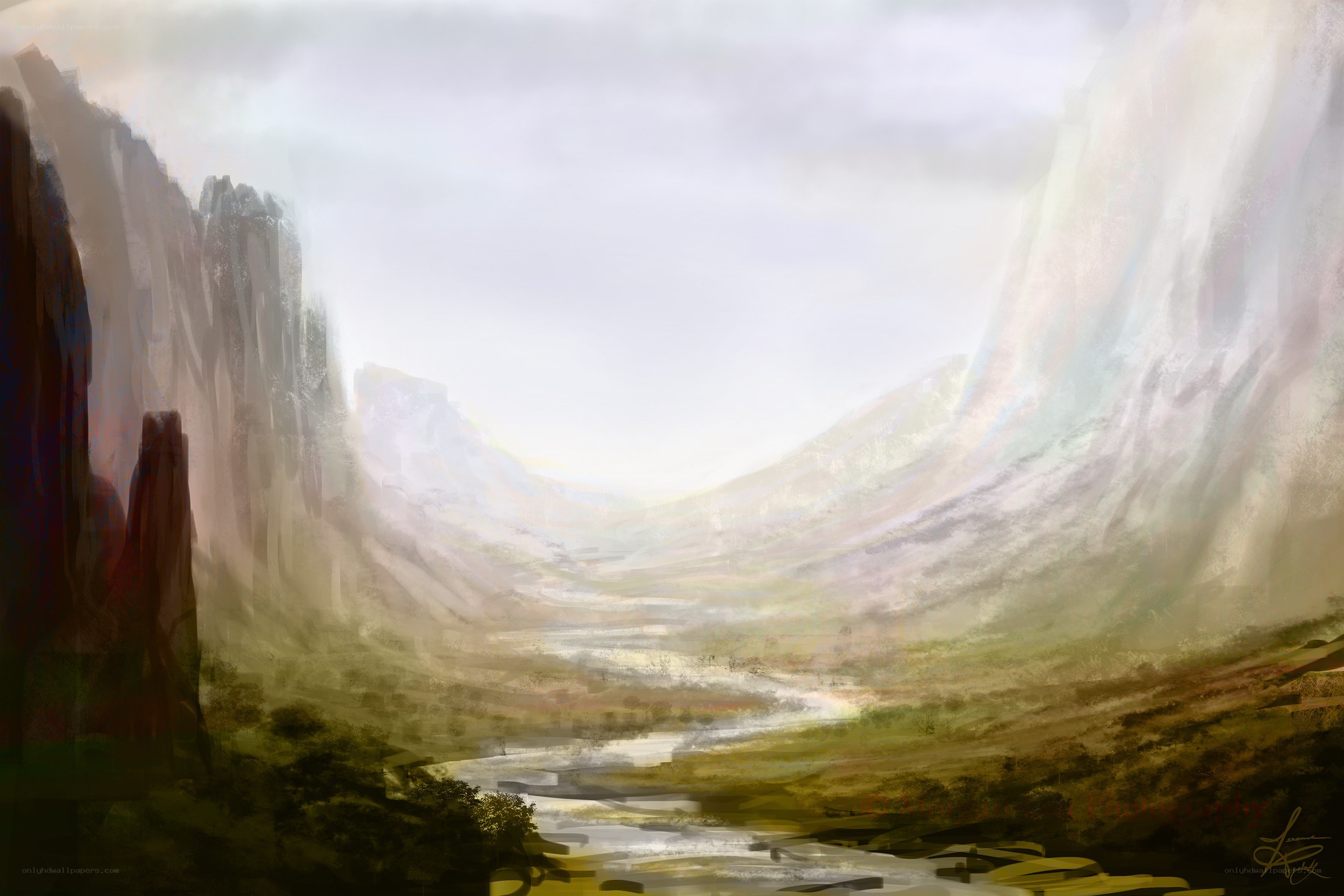 Misty canyon landscape