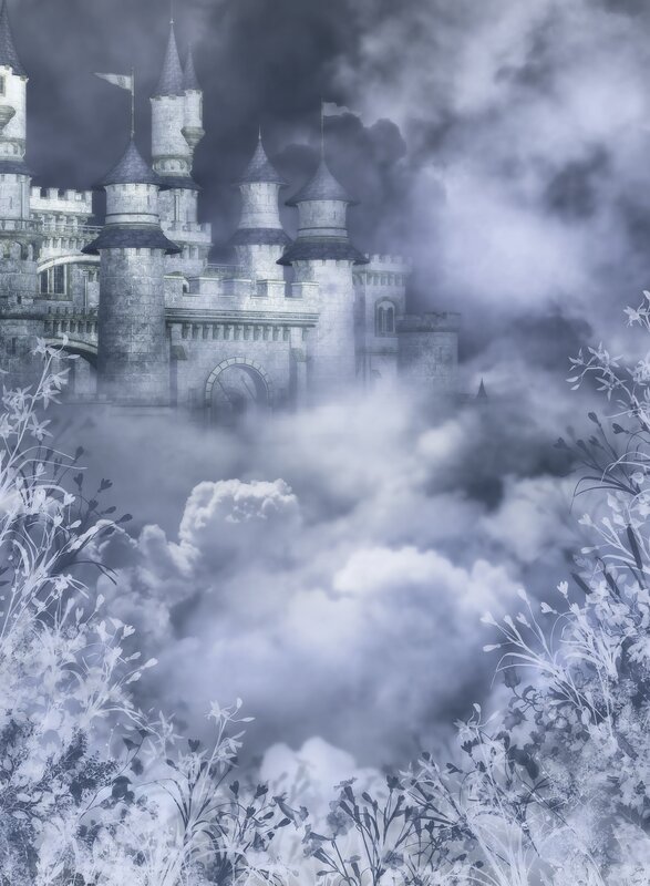 Misty castle in the clouds