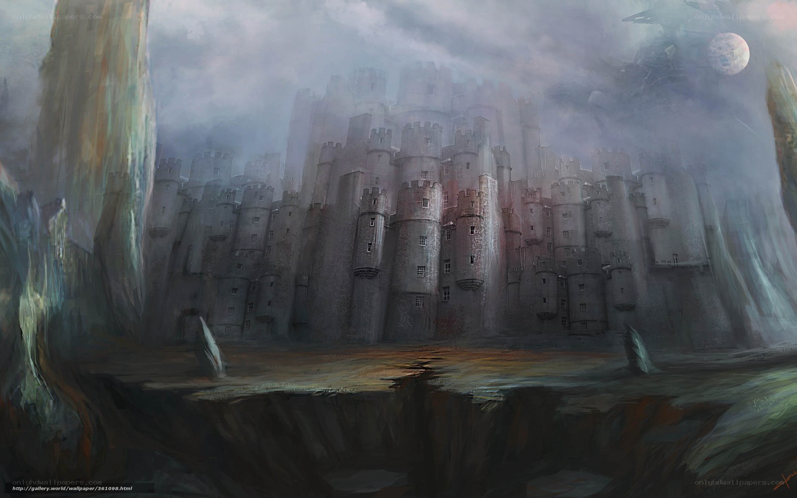 Misty castle on a cliff