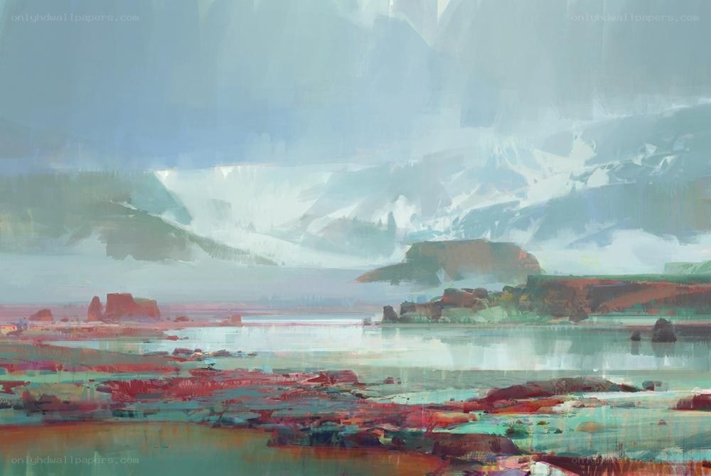 Misty coastal landscape