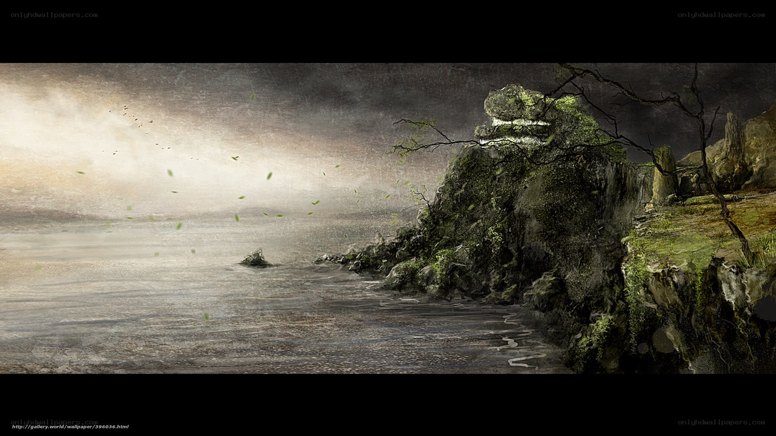 Misty coastal landscape