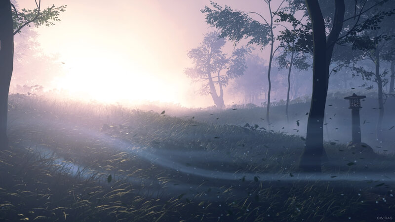 Misty Forest at Dawn — Purple