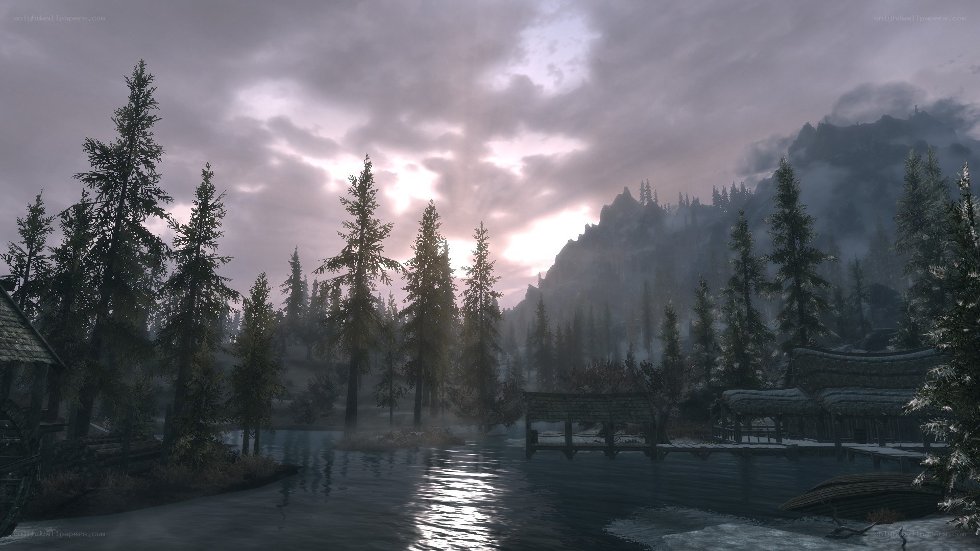 misty forest lake at dawn
