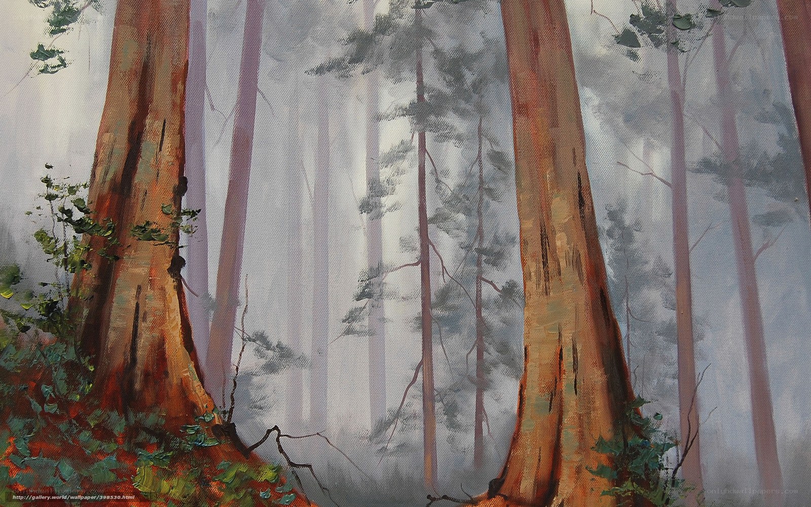 Misty forest painting