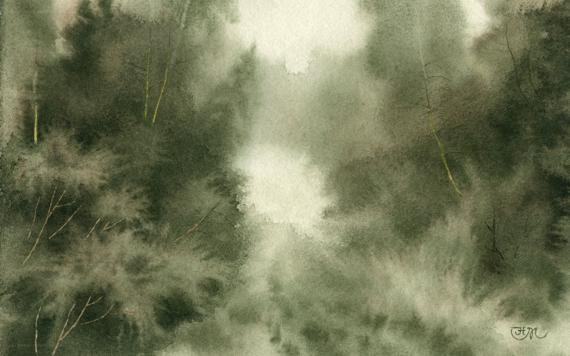 misty forest watercolor