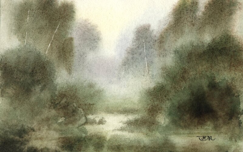 misty forest watercolor