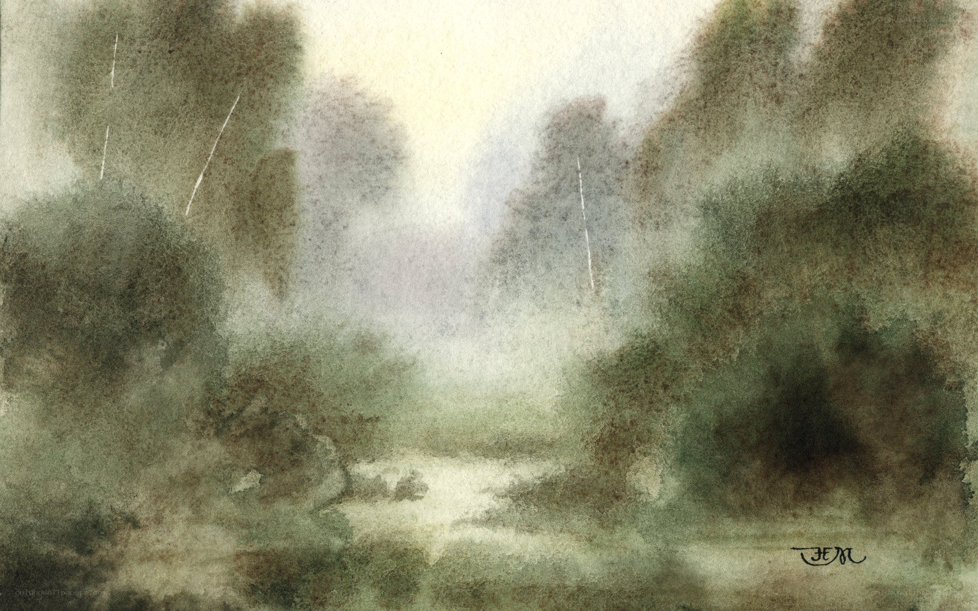 misty forest watercolor