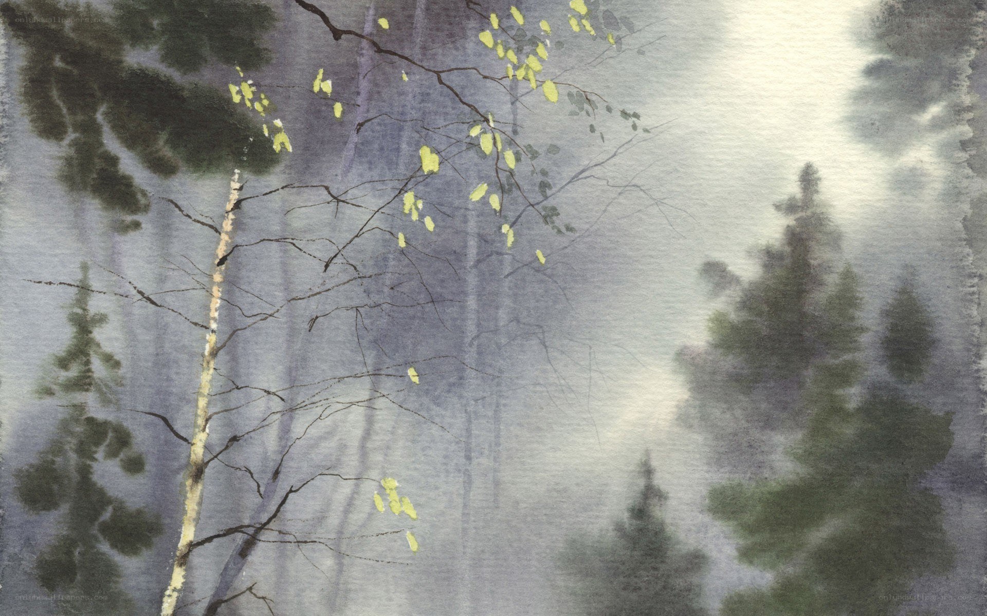 Misty forest watercolor