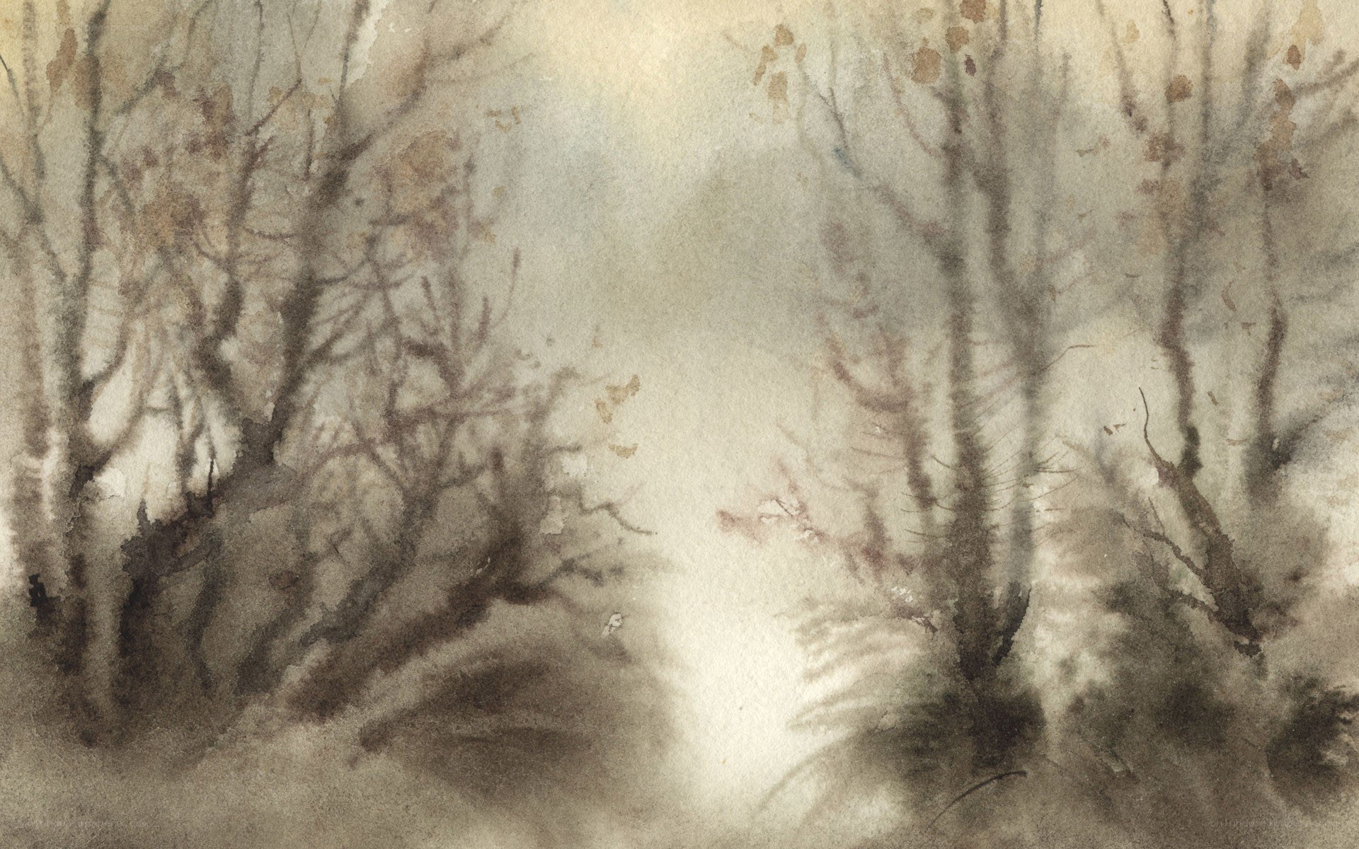 Misty forest watercolor