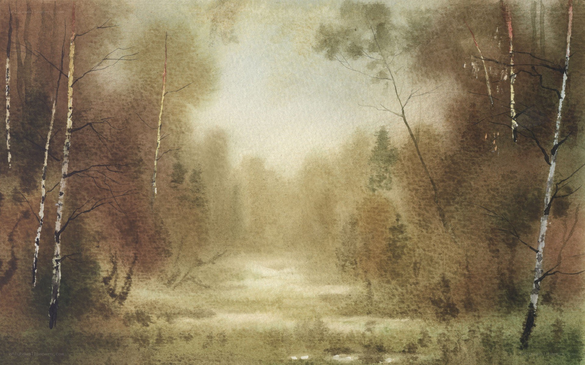 Misty forest watercolor