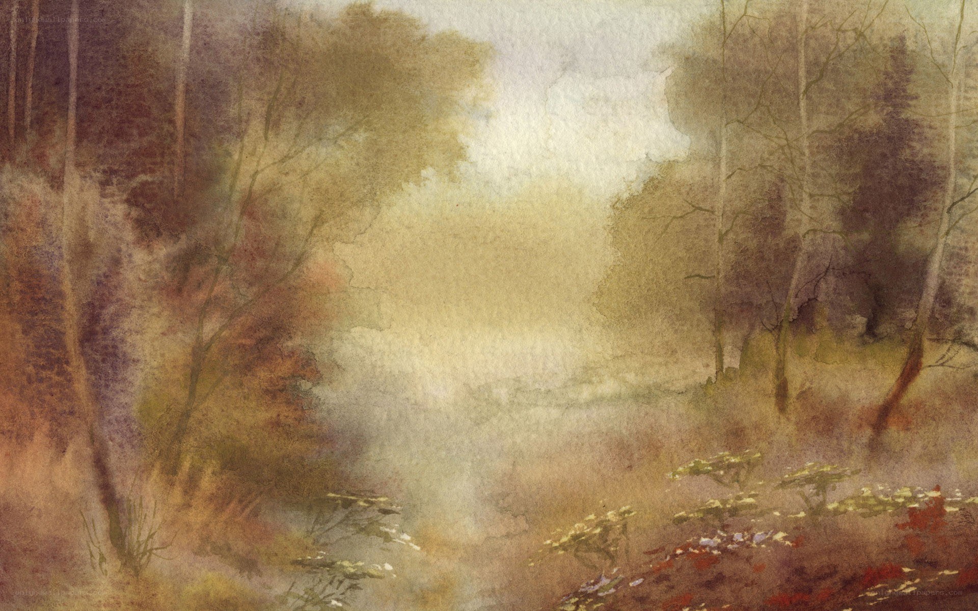 misty forest watercolor