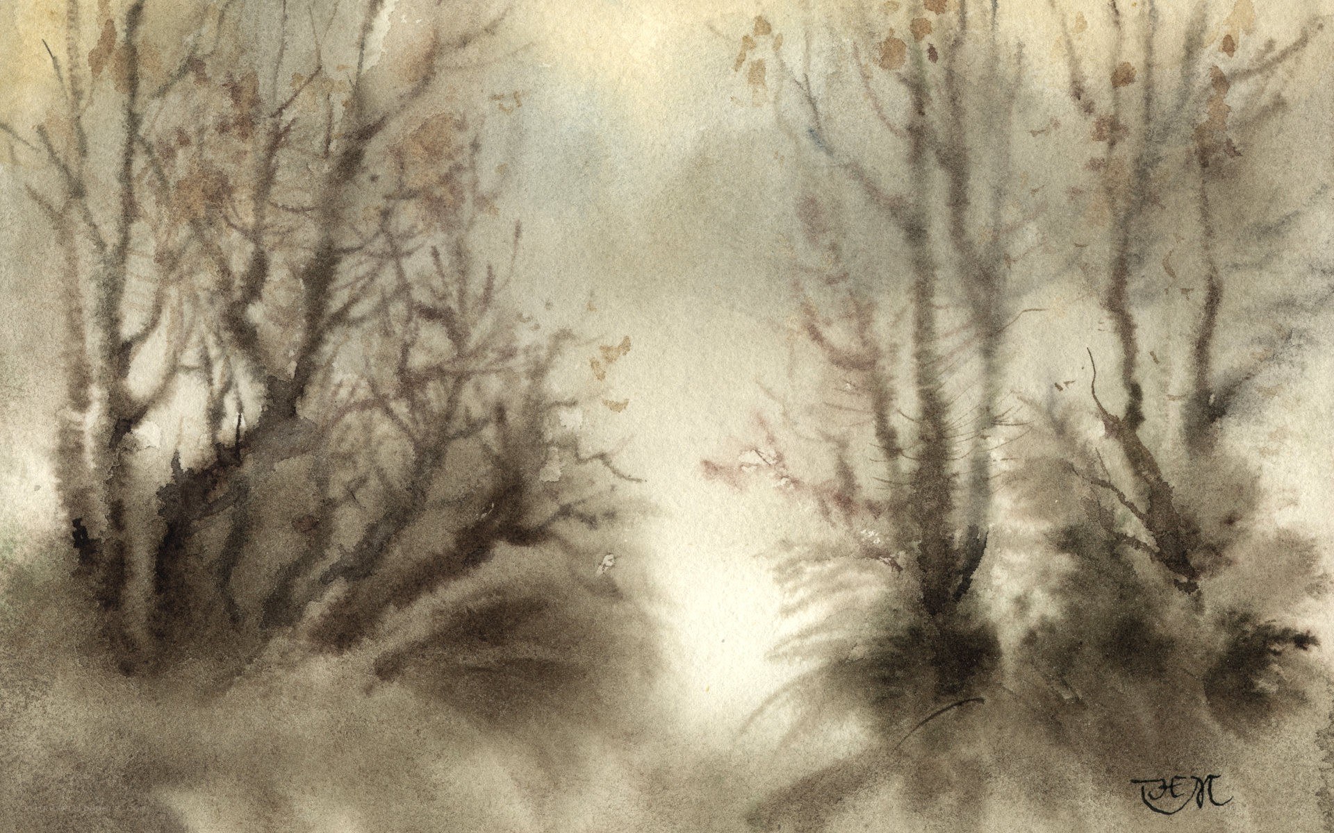 Misty forest watercolor