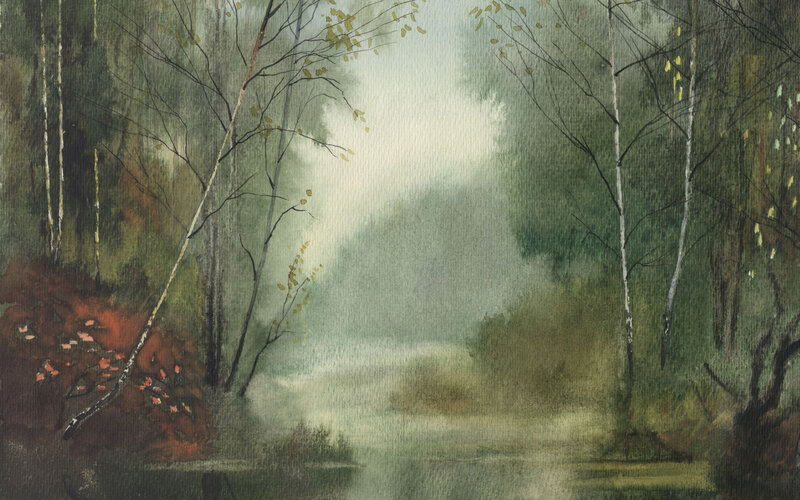 Misty forest watercolor