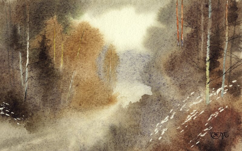 Misty forest watercolor