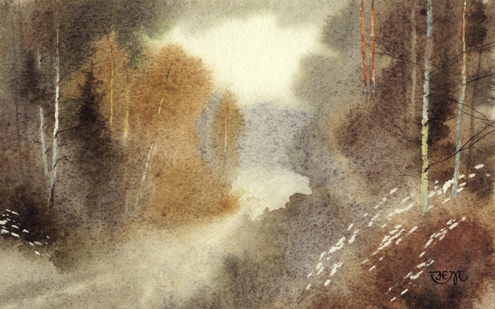 Misty forest watercolor