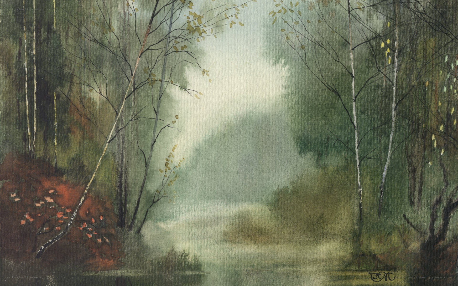 Misty forest watercolor