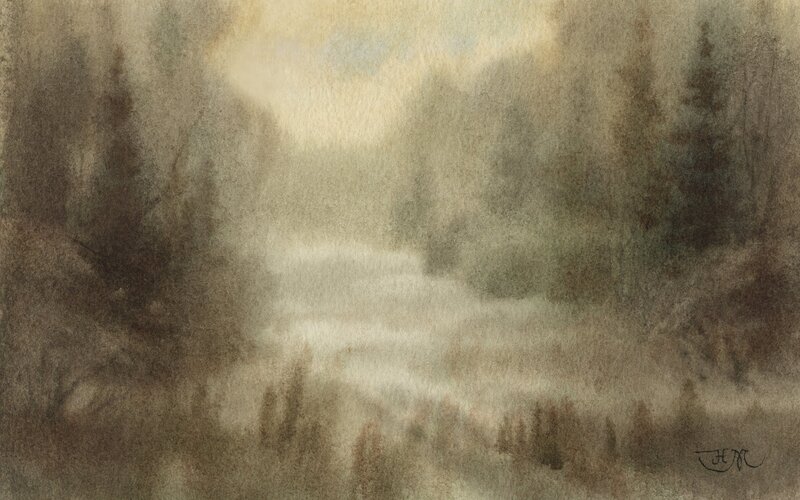 misty forest watercolor