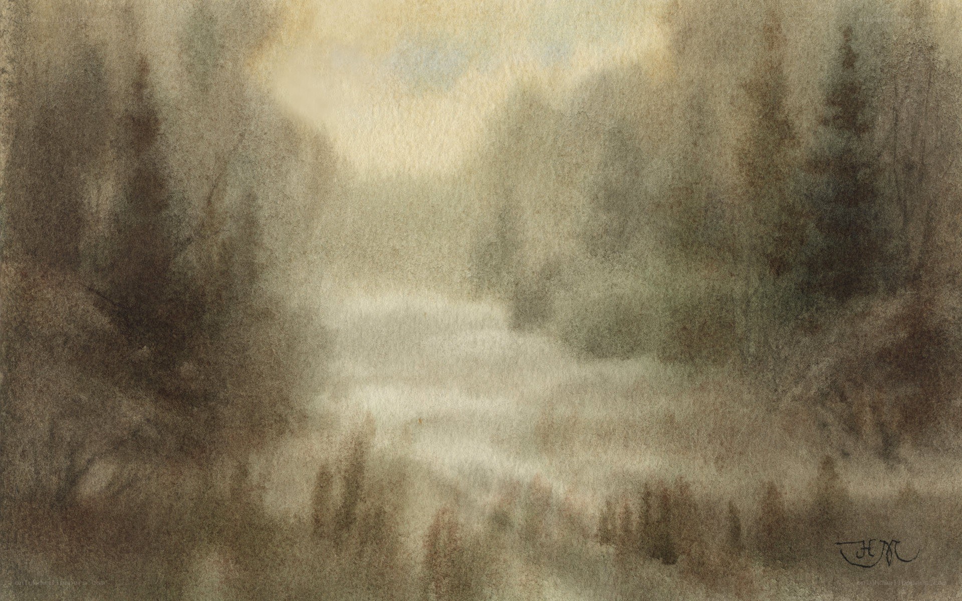 misty forest watercolor