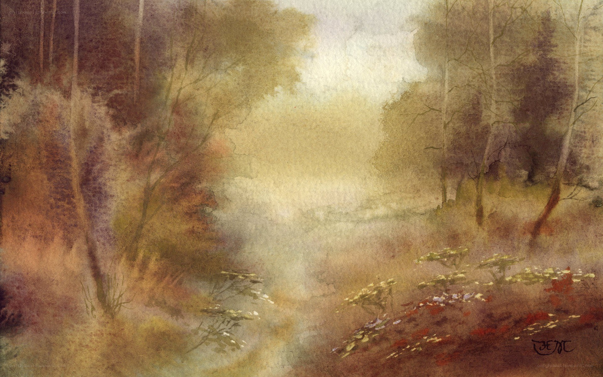 Misty forest watercolor