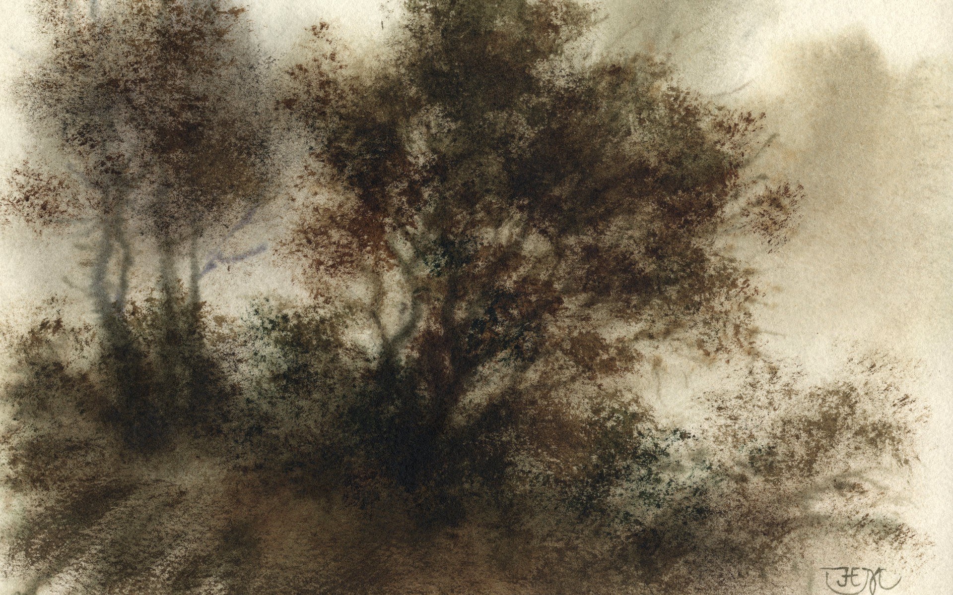 Misty forest watercolor