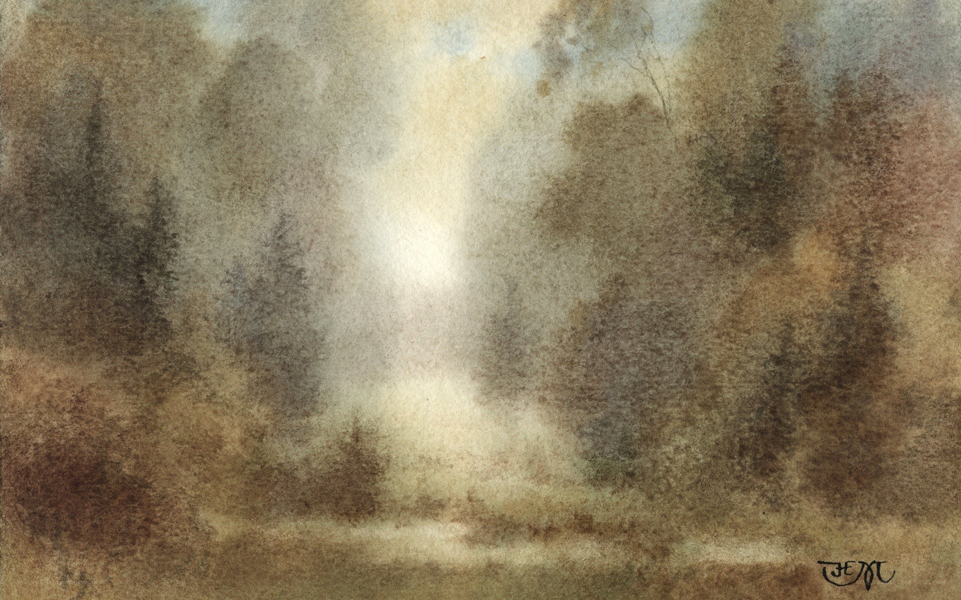 misty forest watercolor