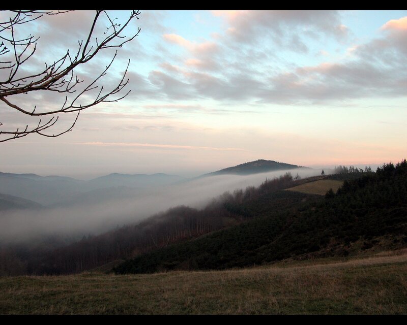 Misty hills at dawn