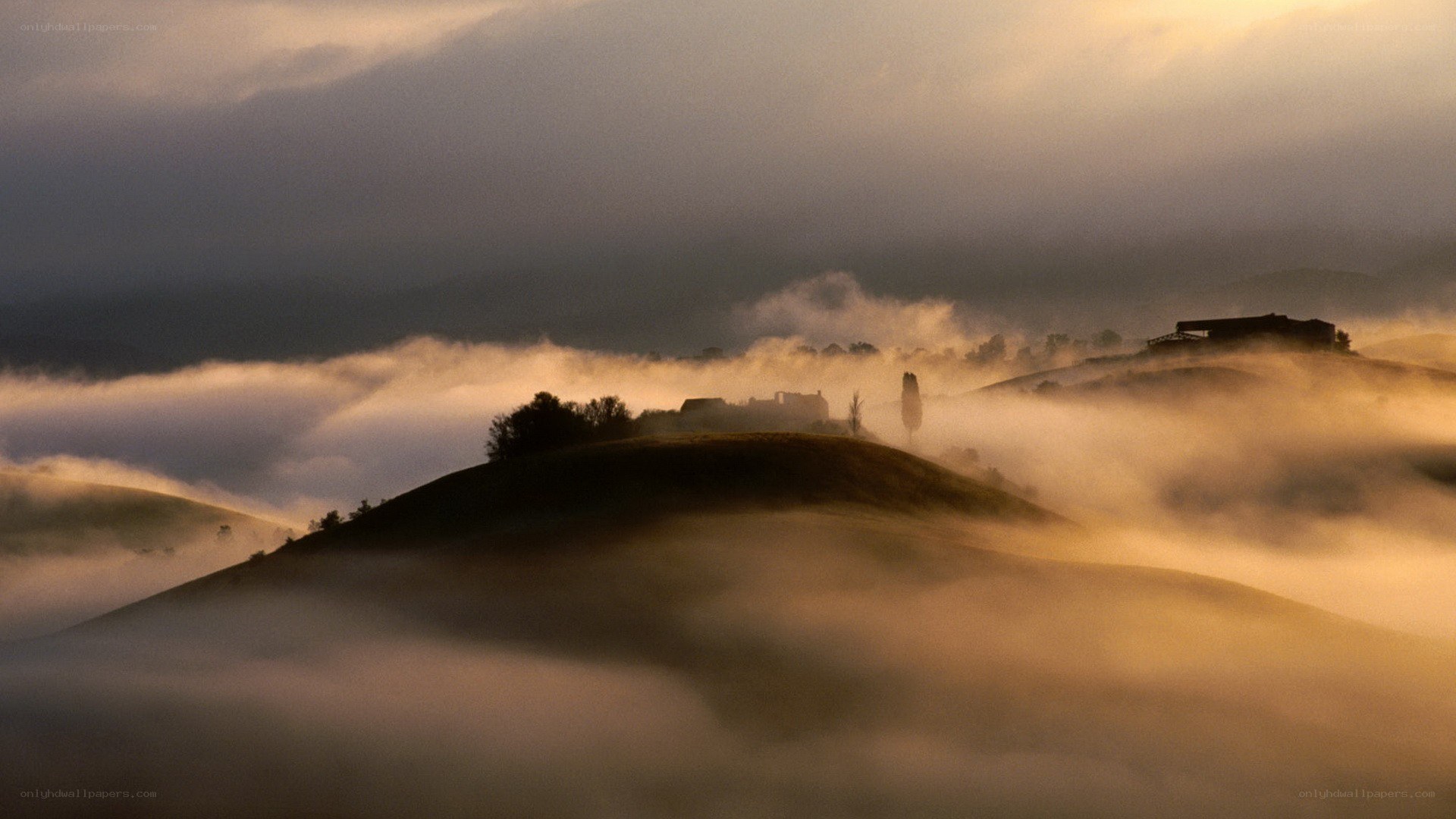 Misty hills at dawn