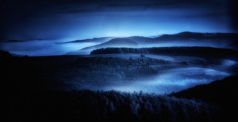 Misty Hills at Night