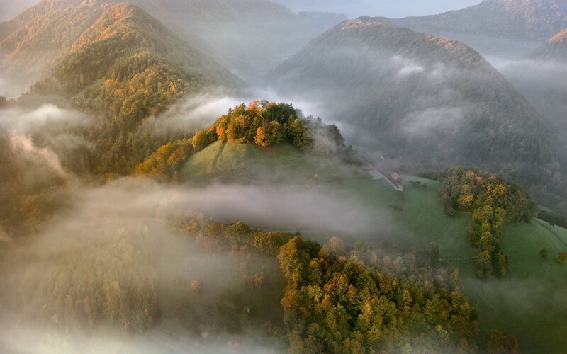 Misty Hills at Sunrise — Green