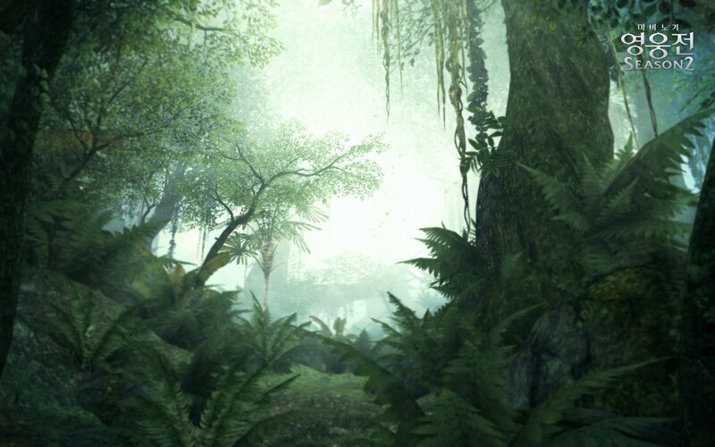 Misty jungle forest scene