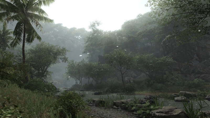 misty jungle river scene