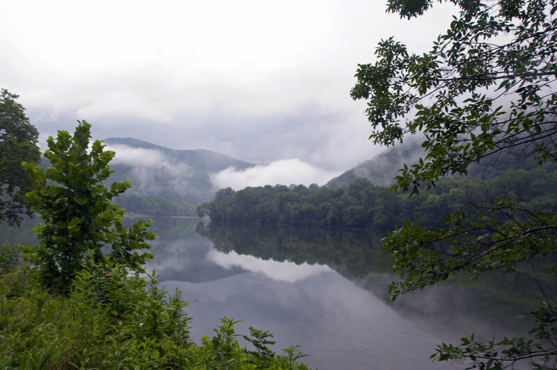Misty Lake and Mountains — Green