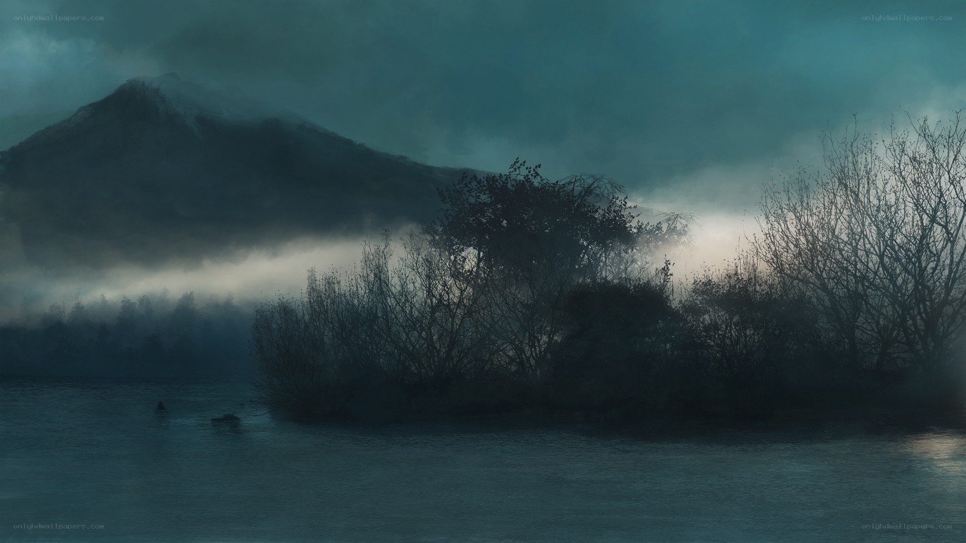 Misty lake at dawn
