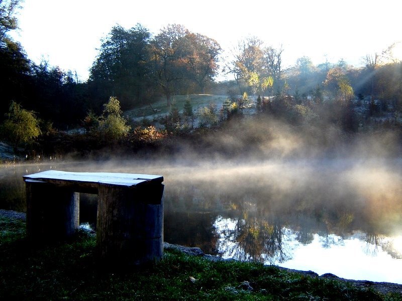 Misty lake at dawn